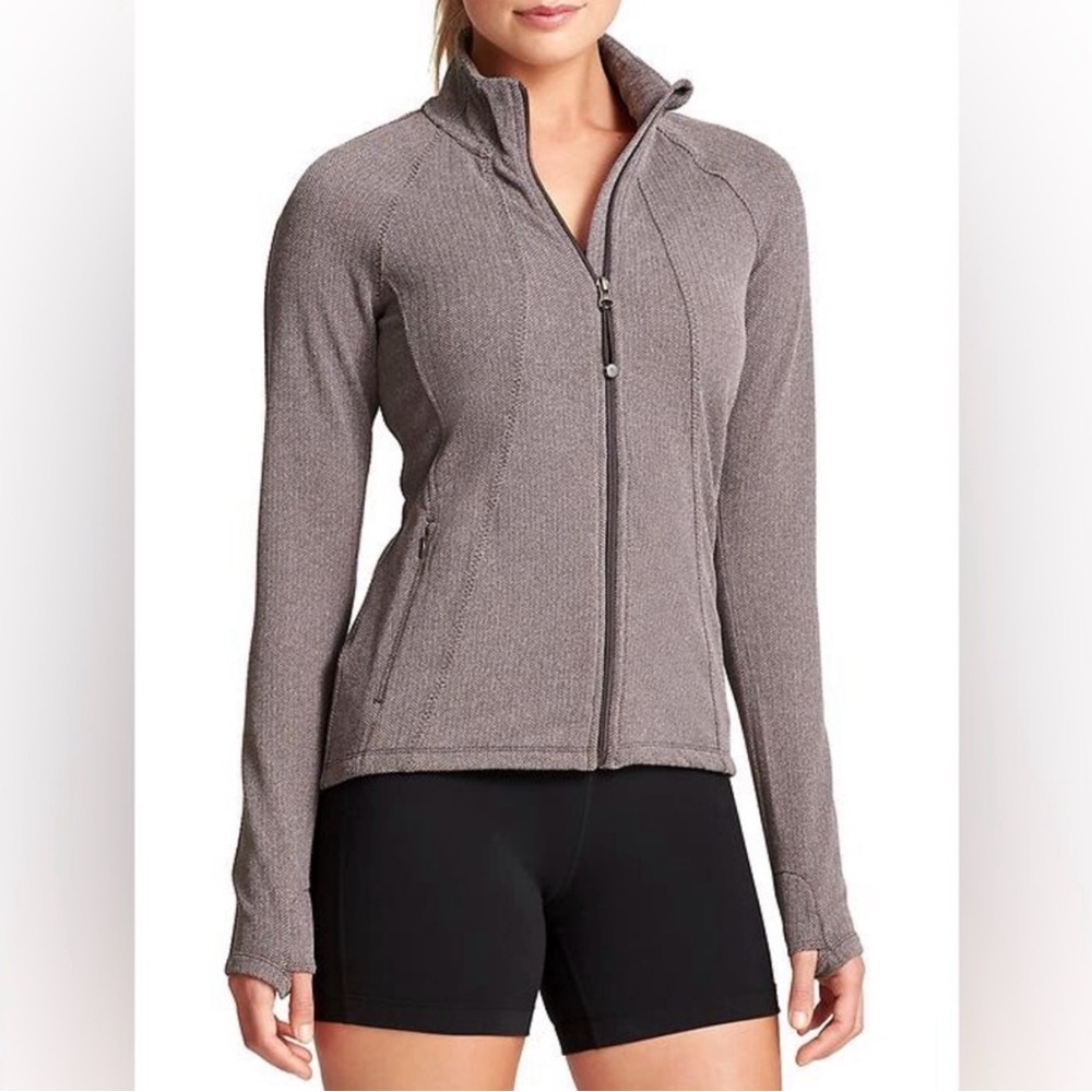 Athleta Brown Herringbone Zip-Up Jacket